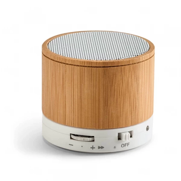 Caixa de Som em Bambu com Bluetooth e Microfone Personalizada