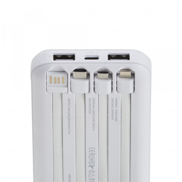 Power Bank p/ Indução e Cabos Acoplados Personalizado - 10.000mAh 
