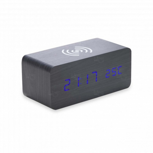 Relógio de Madeira com Base Carregador por Indução Personalizado