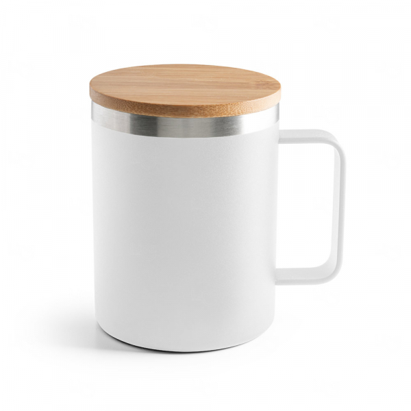 Caneca Térmica 420ml Inox Reciclado e Tampa Bambu Personalizada 