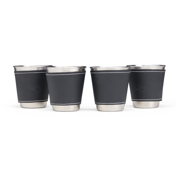 Kit Copos Inox 50ml com Case Personalizado - 4 peças 