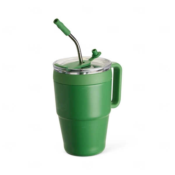 Caneca Térmica 600ml com Canudo Inox Personalizada 