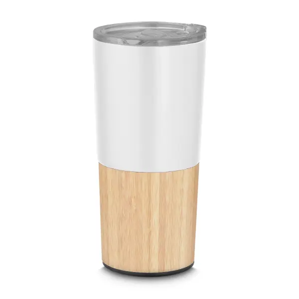 Copo Térmico 550ml Aço Inox com Detalhe em Bambu Personalizado