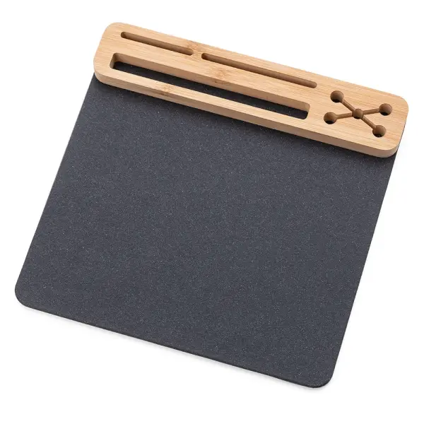 Mouse Pad Bambu com Porta Canetas e Cartões Personalizado