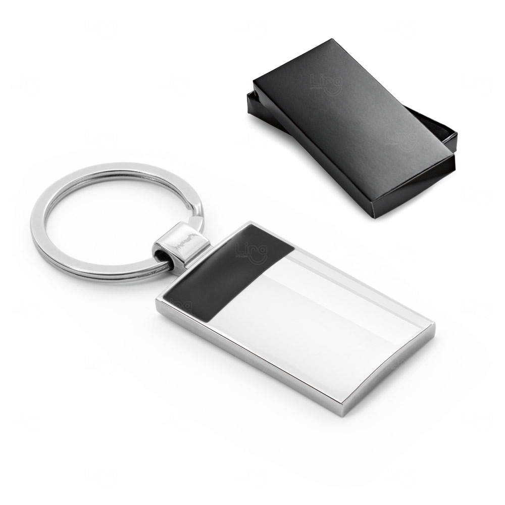Chaveiro de Metal Retangular com Detalhe Preto 