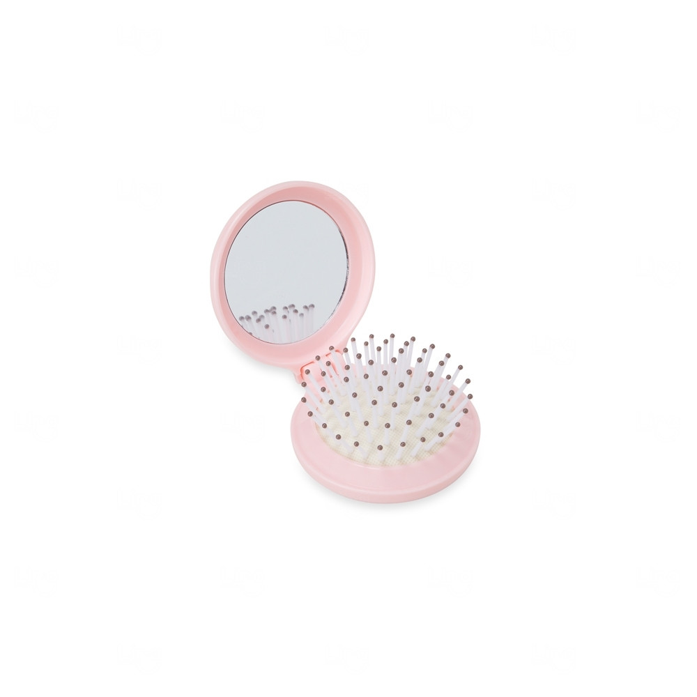 Escova Redonda com Espelho Personalizada Rosa