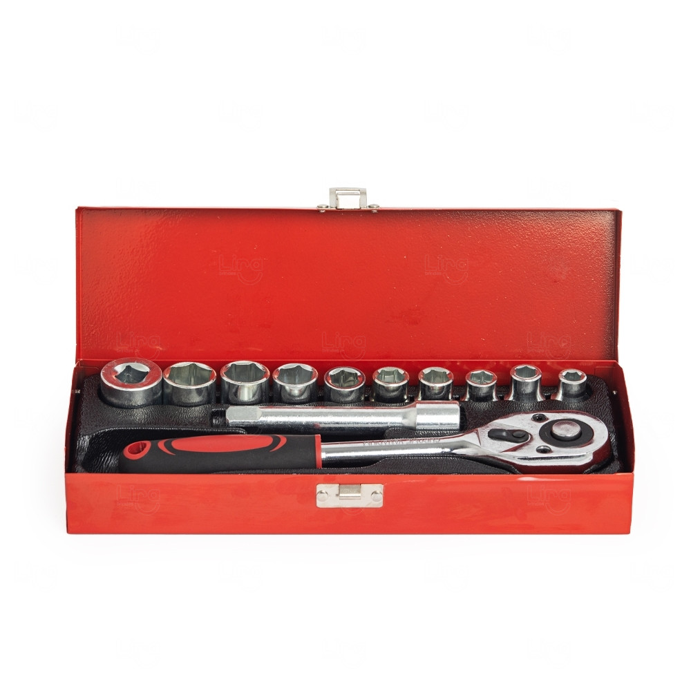 Kit Ferramentas 12 Peças com Estojo Metálico Vermelho 