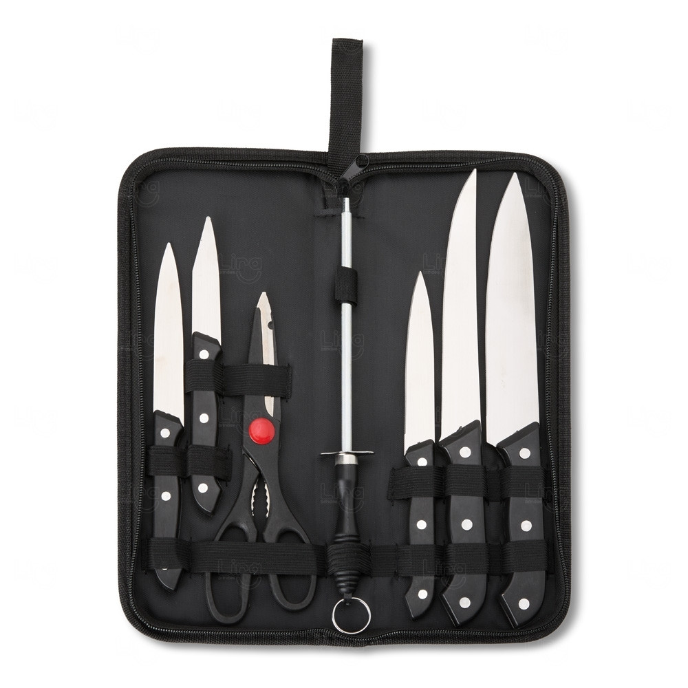 Kit Churrasco Personalizado com 5 Peças Inox e Estojo 
