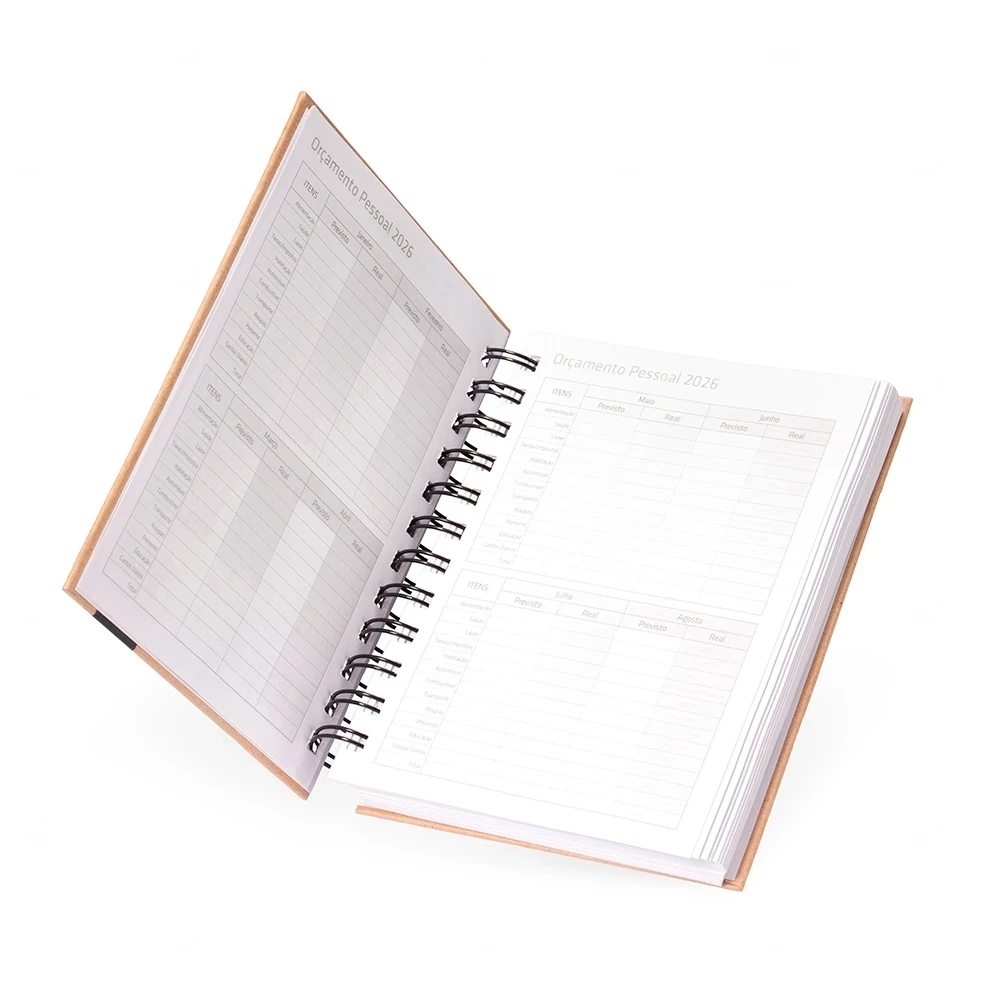Agenda Diária 2026 Kraft com Wire-O Personalizada - 17x13,5cm 