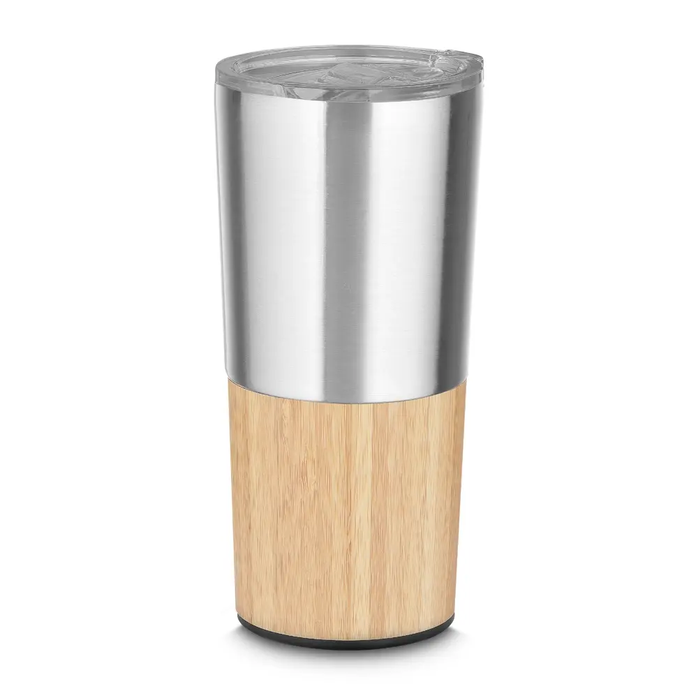 Copo Térmico 550ml Aço Inox com Detalhe em Bambu Personalizado 