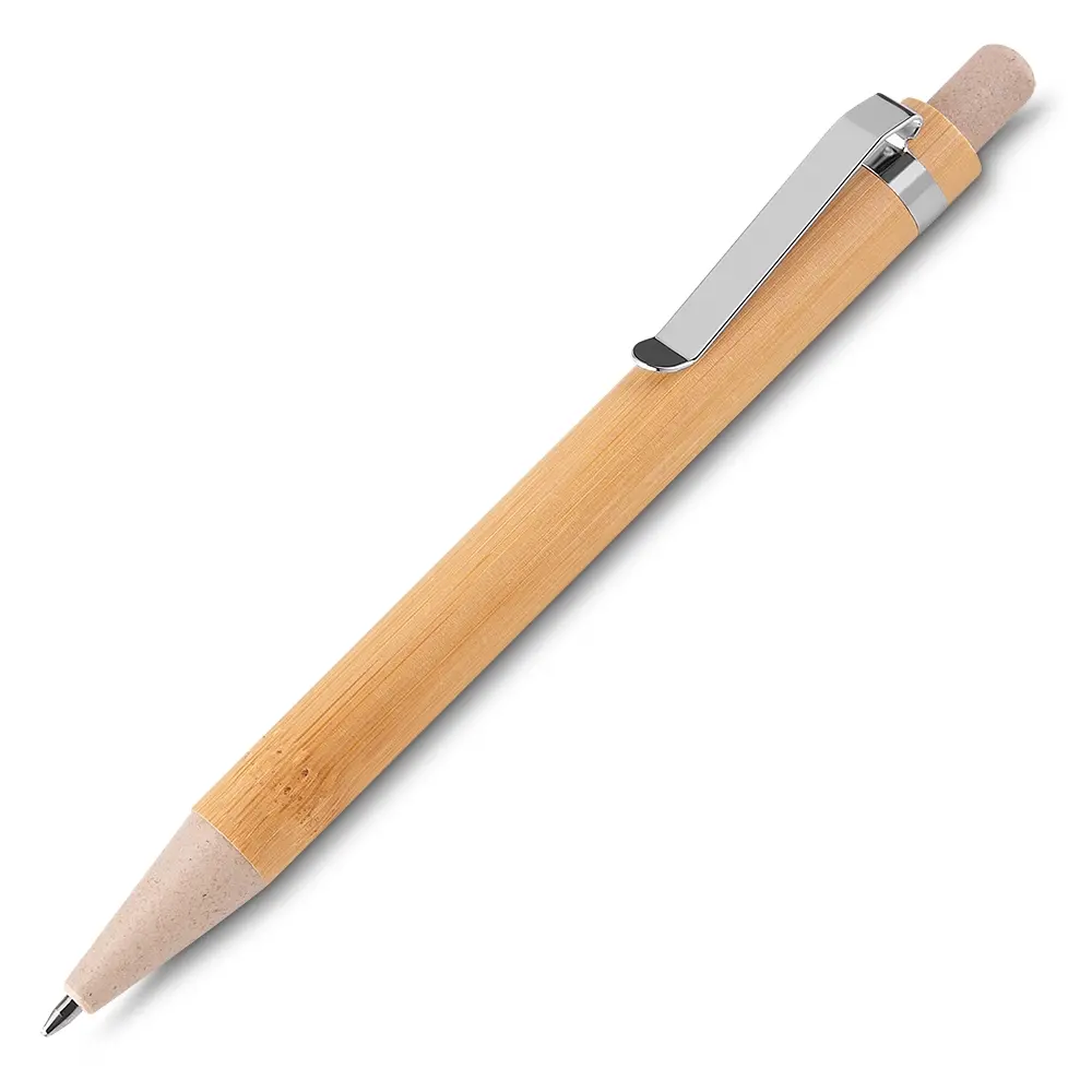 Caneta Bambu com detalhes em plástico e metal Personalizada 